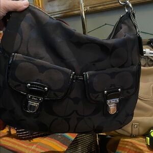 Coach Logo Monogram Metallic Black Handbag Shoulder Strap Purse